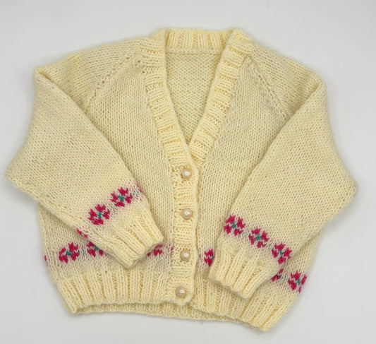6-12 M White with Pink Trim Acrylic Matinee Coat