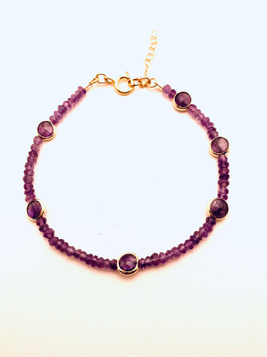 Amethyst Faceted Rondels with Vermeil wrapped 6 mm Rounds