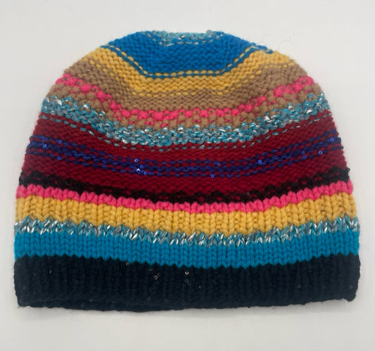 S/M Multi Color Cashmere and Wool Striped Knit Hat