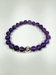 Large Amethyst Bracelet with Sterling Silver Bead