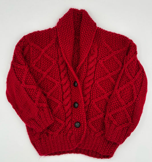 12-18 M Red Acrylic Cable Knit Cardigan with Shawl Collar