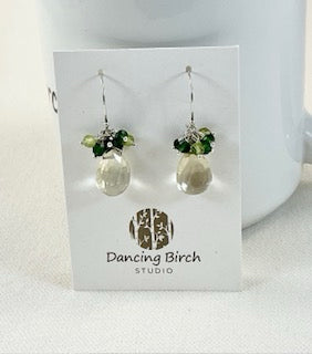 Lemon Quartz, Peridot, Green Tourmaline, Diopside & Sterling Silver Earrings