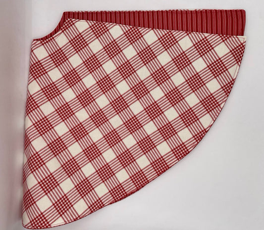 Red and White Plaid on Red Candy Stripe Christmas Tree Skirt
