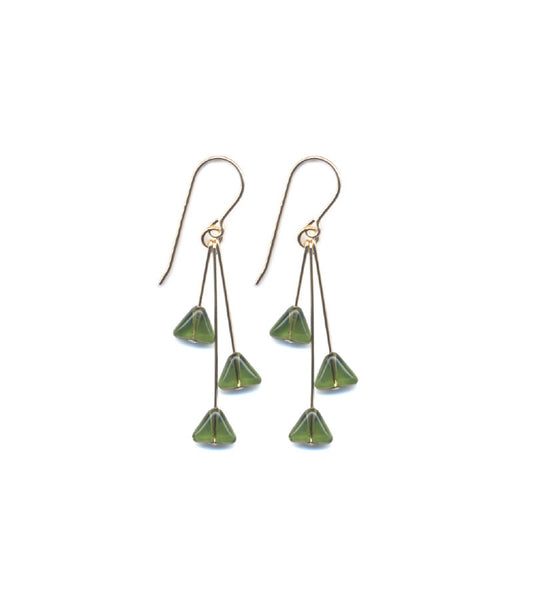 Translucent Green Triangle Cluster Earrings
