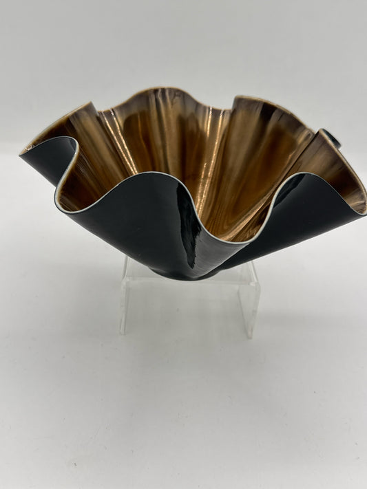 Fluted Gold and Black Ceramic  Bowl