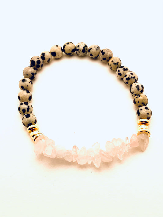 Dalmation Bracelet Jasper Natural stone with Rose Quartz