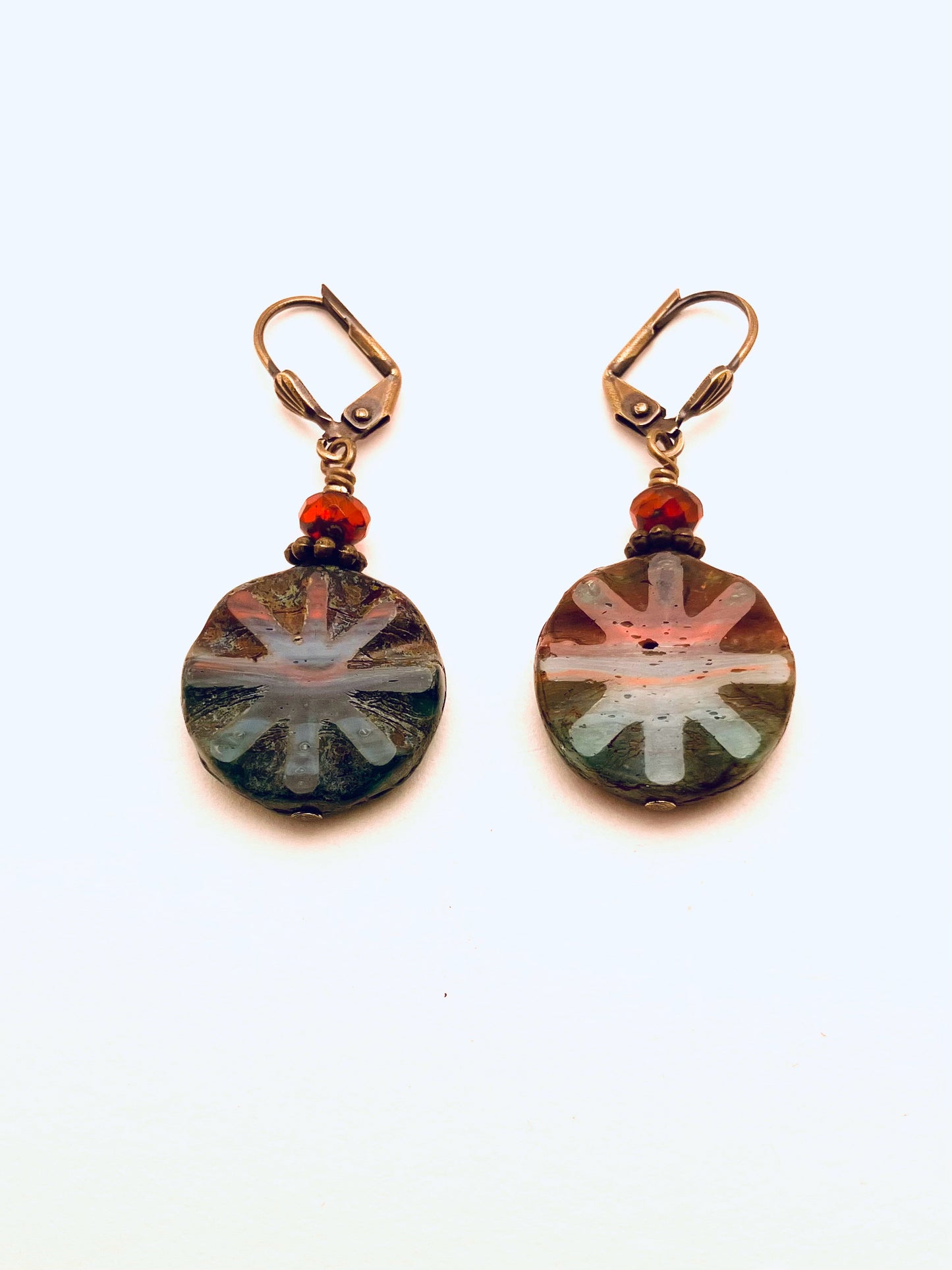 Czech Glass Earrings, Multi Color Flower