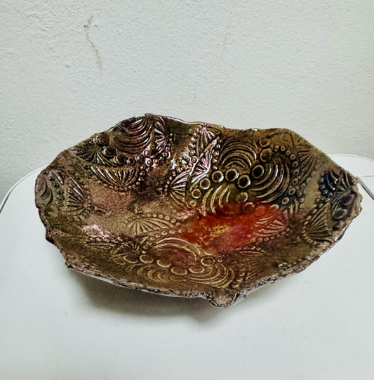 Raku Golden Brown Textured Hand Built Bowl