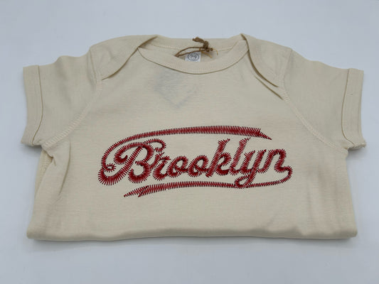 Brooklyn Script Onesie Red on White Size 6M