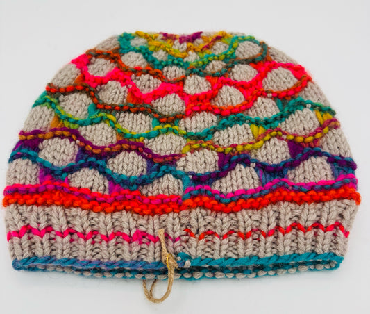 L Grey and Multi Color Trellis  Wool Knit Hat