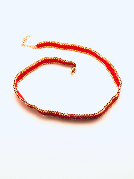 Beaded Wrap Bracelet, Gold and Red