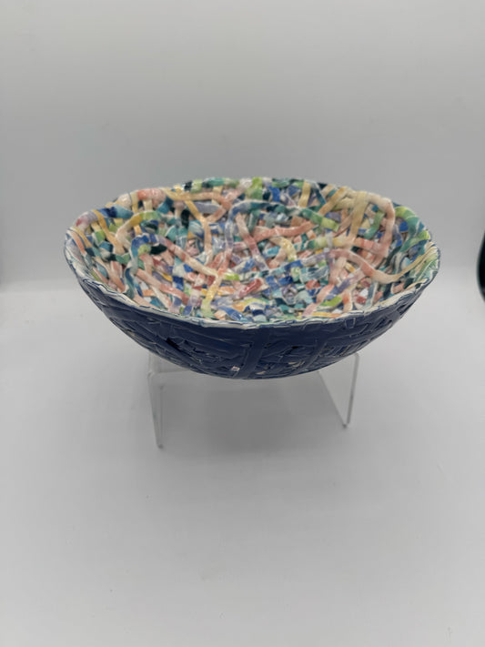 Rainbow Tangle Bowl with Blue Exterior