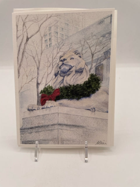 Library Lion and Wreath Card