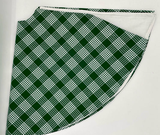Green Plaid on White Christmas Tree Skirt