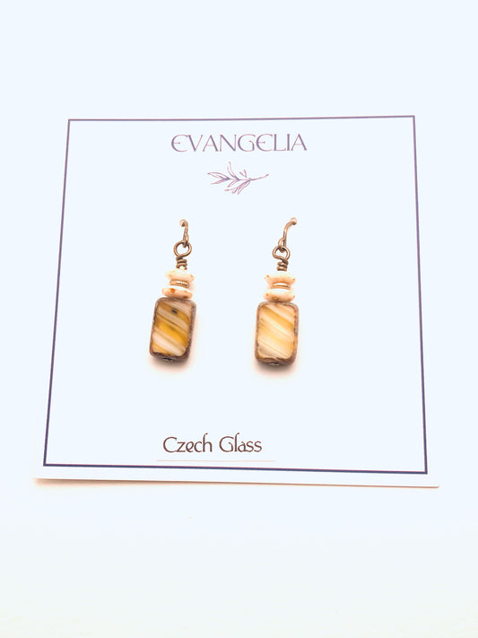 Czech Glass Earrings, Yellow Square