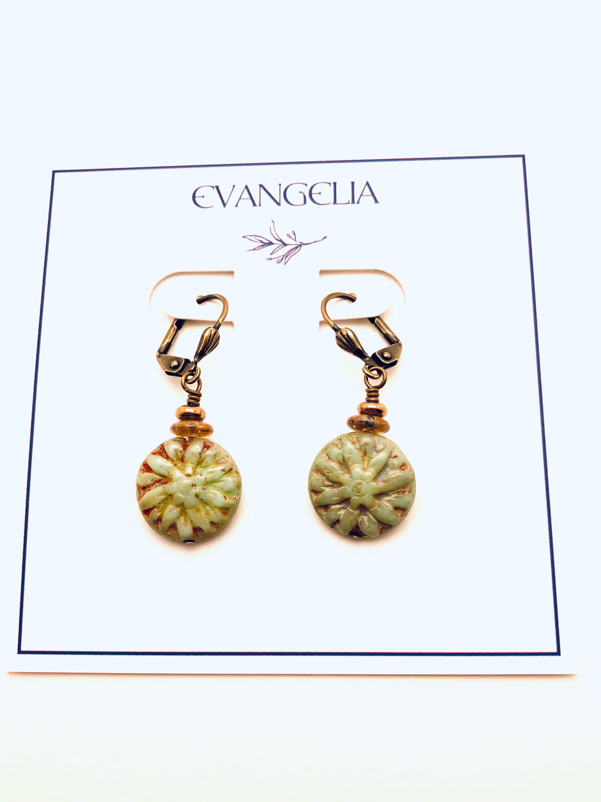 Czech Glass Earrings, Round Green