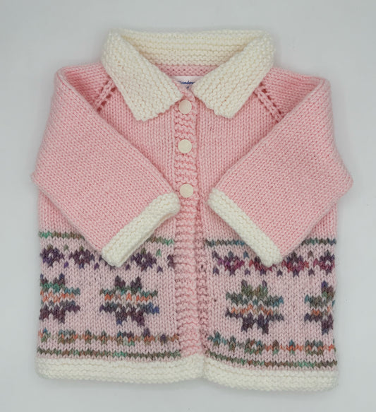12 M Pink Acrylic Fair Isle Knit Coat
