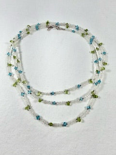 Moonstone, Teal Apatite, Peridot & Silver Necklace