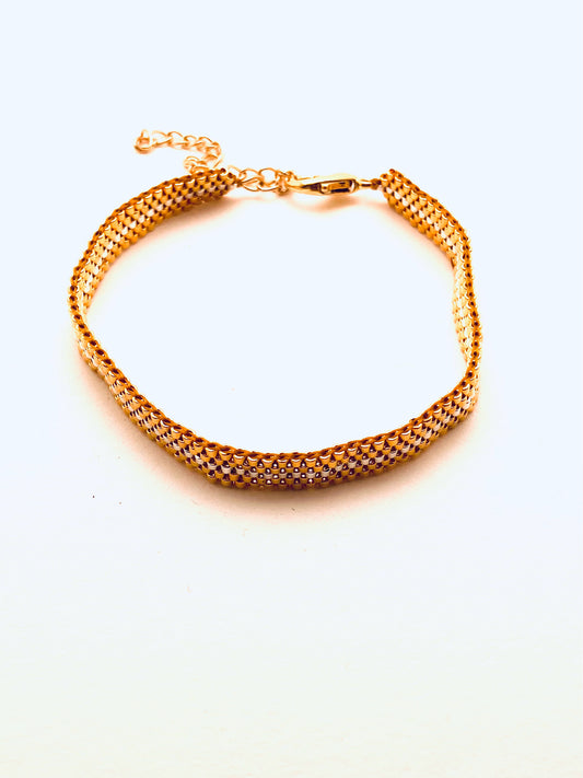 Beaded Center Stripe Bracelet, Gold and Silver