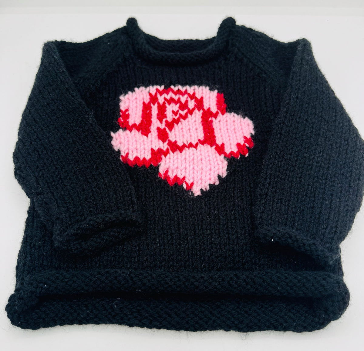 12 M Black Acrylic Knit Sweater with Pink Rose