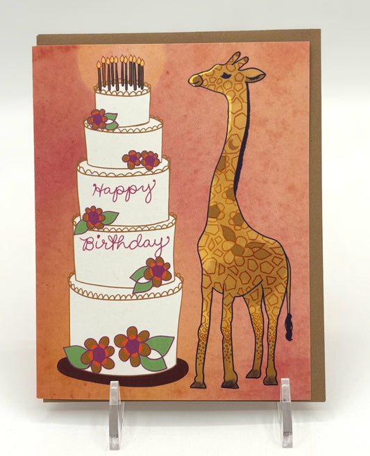 Happy Birthday Giraffe with Cake