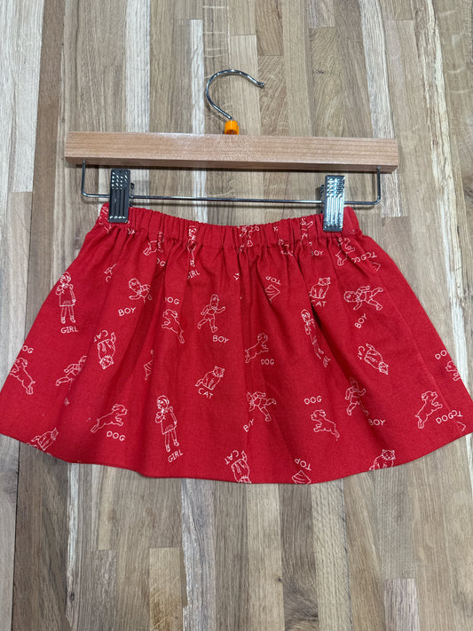 3 Y Twirly Skirt - Red w/Boy, Girl, Dogs