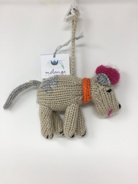 Knitted Dog with Hat Ornament