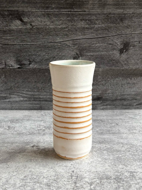 White Glazed Vase with Ridges