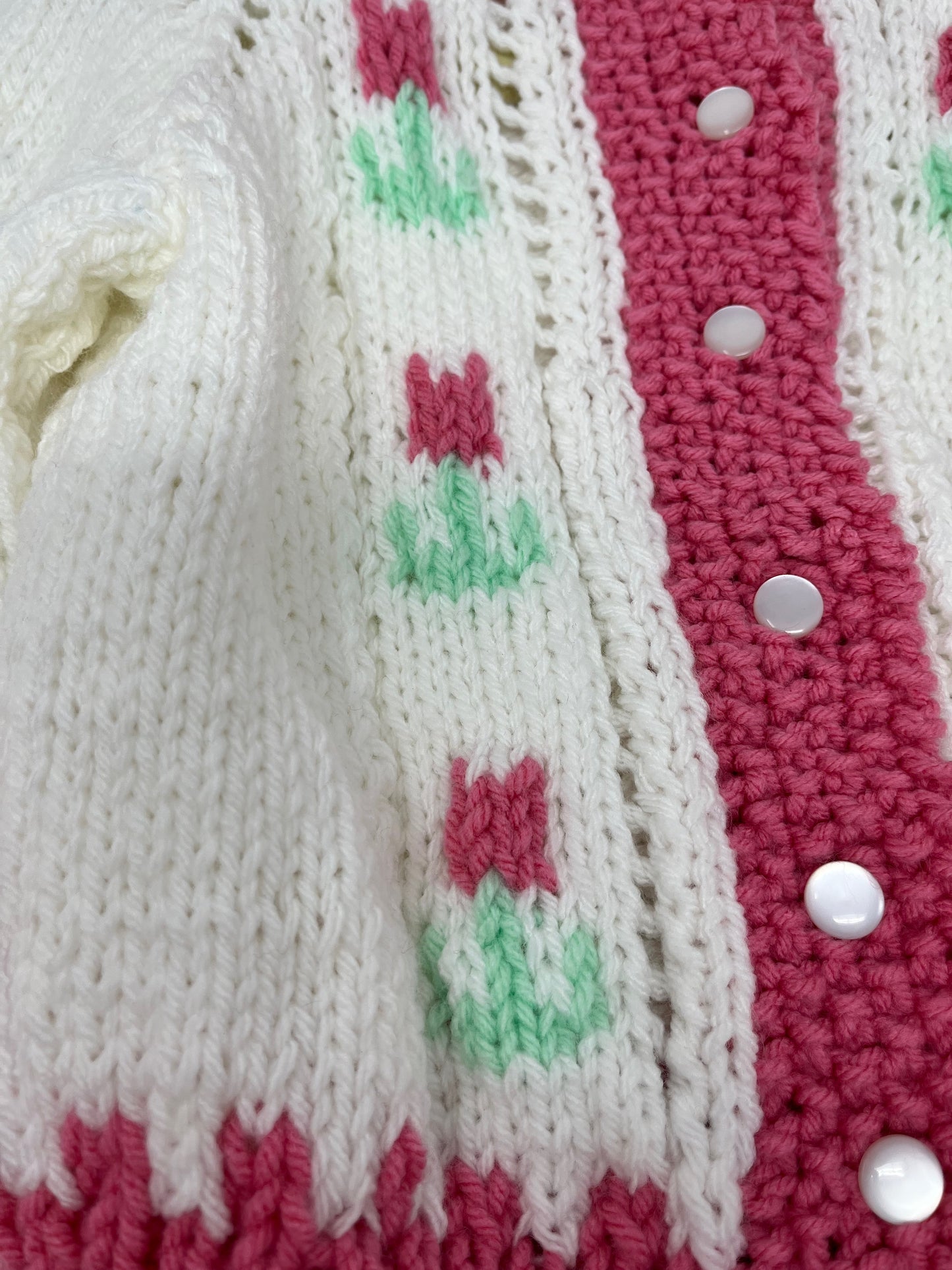 3 Y Pink and Cream Acrylic Knit Tulip Cardigan & Hat
