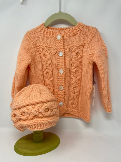 3-4 Y Peach Acrylic Cable Knit Cardigan