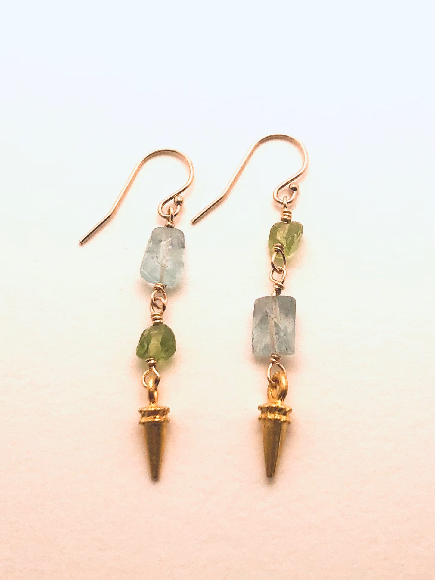 Peridot, Aquamarine with Dagger Component Earrings