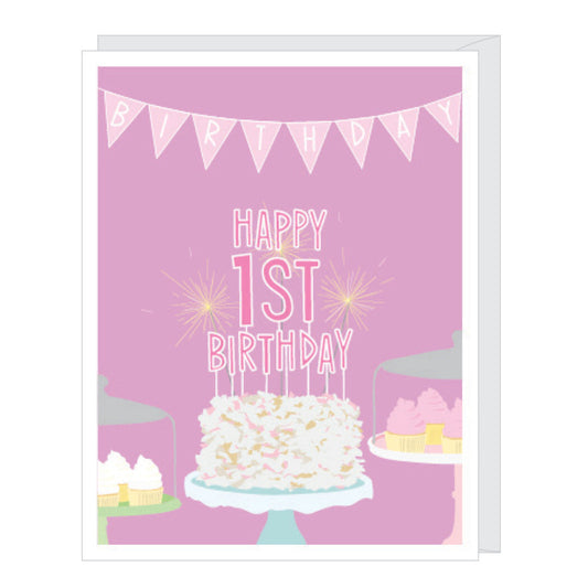 Happy 1st Birthday Card (Girl)
