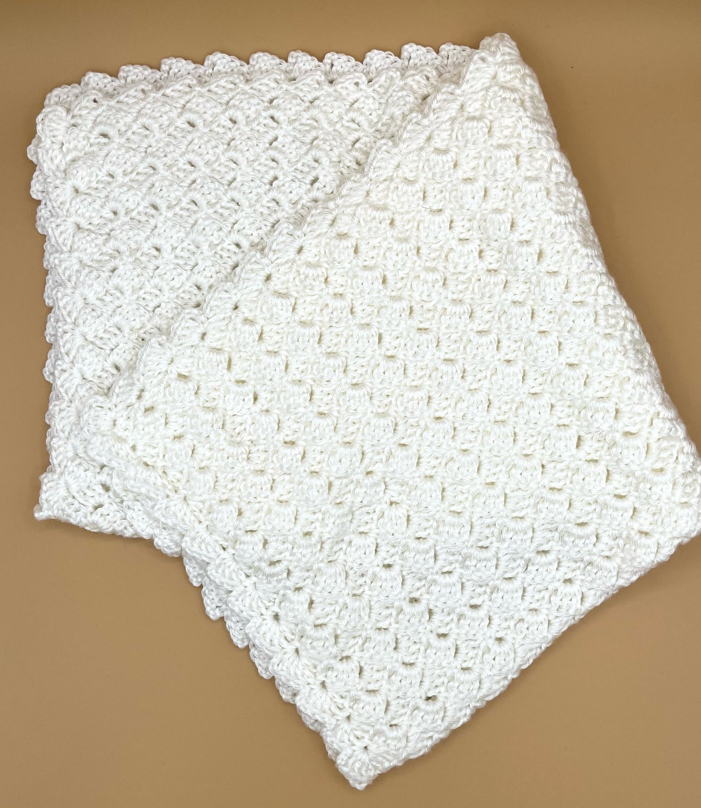 White Acrylic Crochet Stroller Blanket