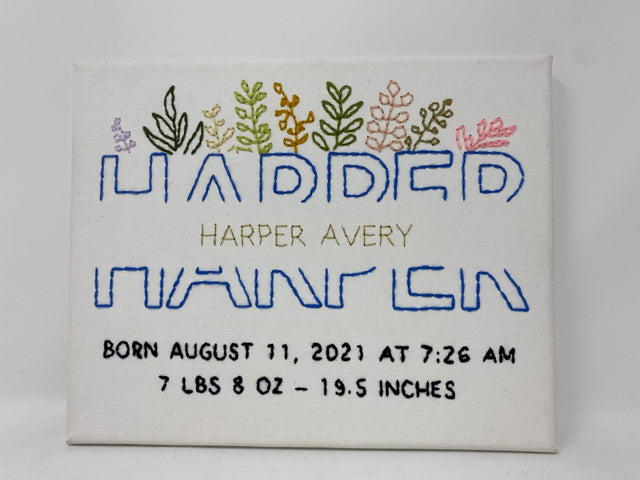 Hand Embroidered Birth Announcement