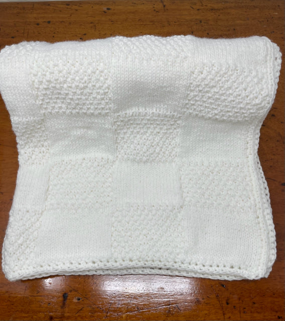 White Checkerboard Acrylic Knit Blanket