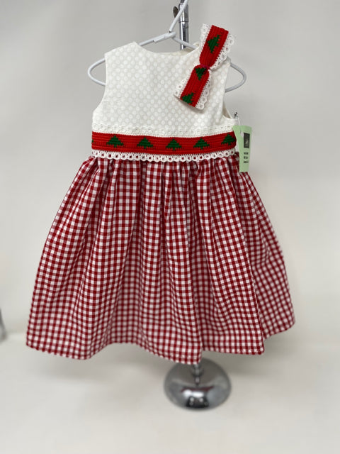 Red Gingham Dress with Christmas Tree Trim for 18" Doll
