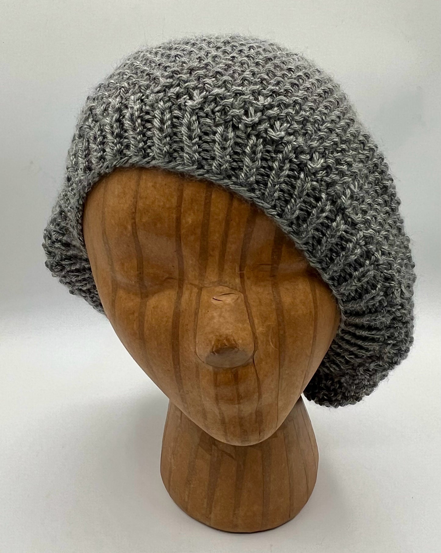 Grey Acrylic Seed Stitch Knit Slouch Hat