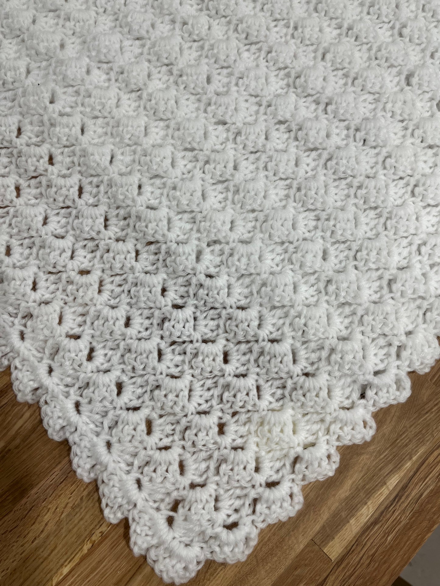 White Acrylic Crochet Baby Afghan