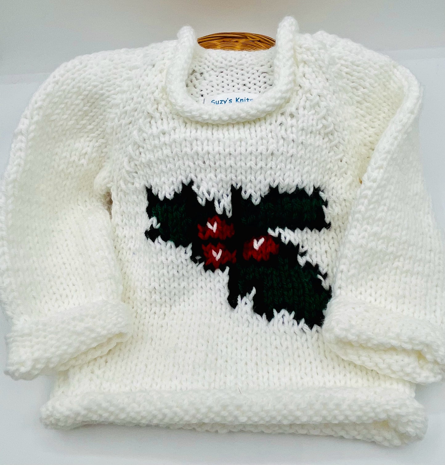 12-18 M White Acrylic Sweater with Holly Berries