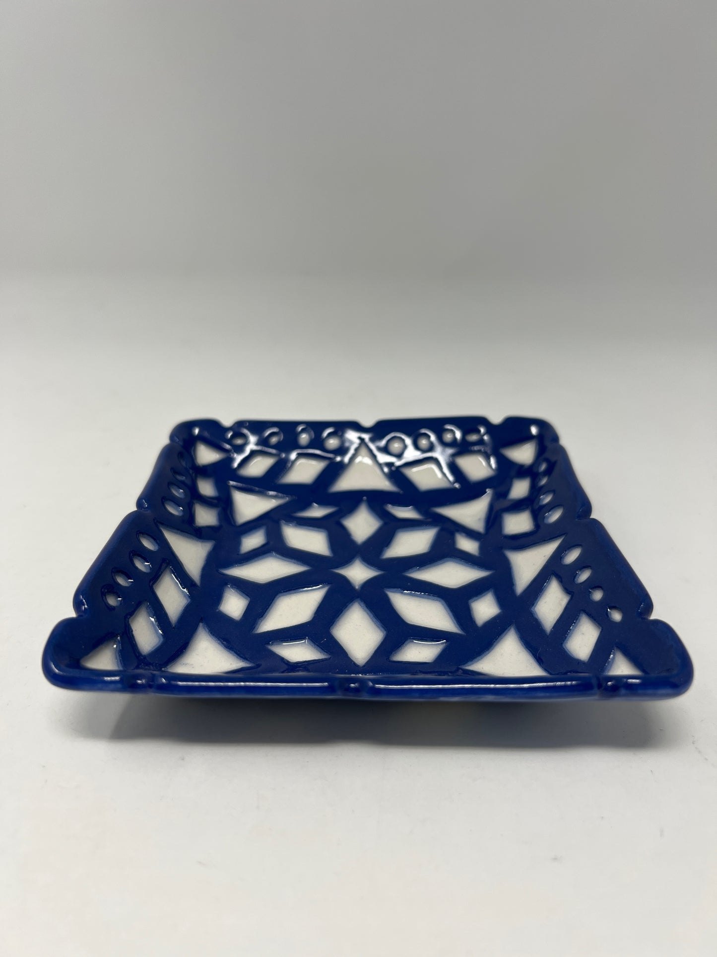 5" Square Blue and White Ceramic Dish