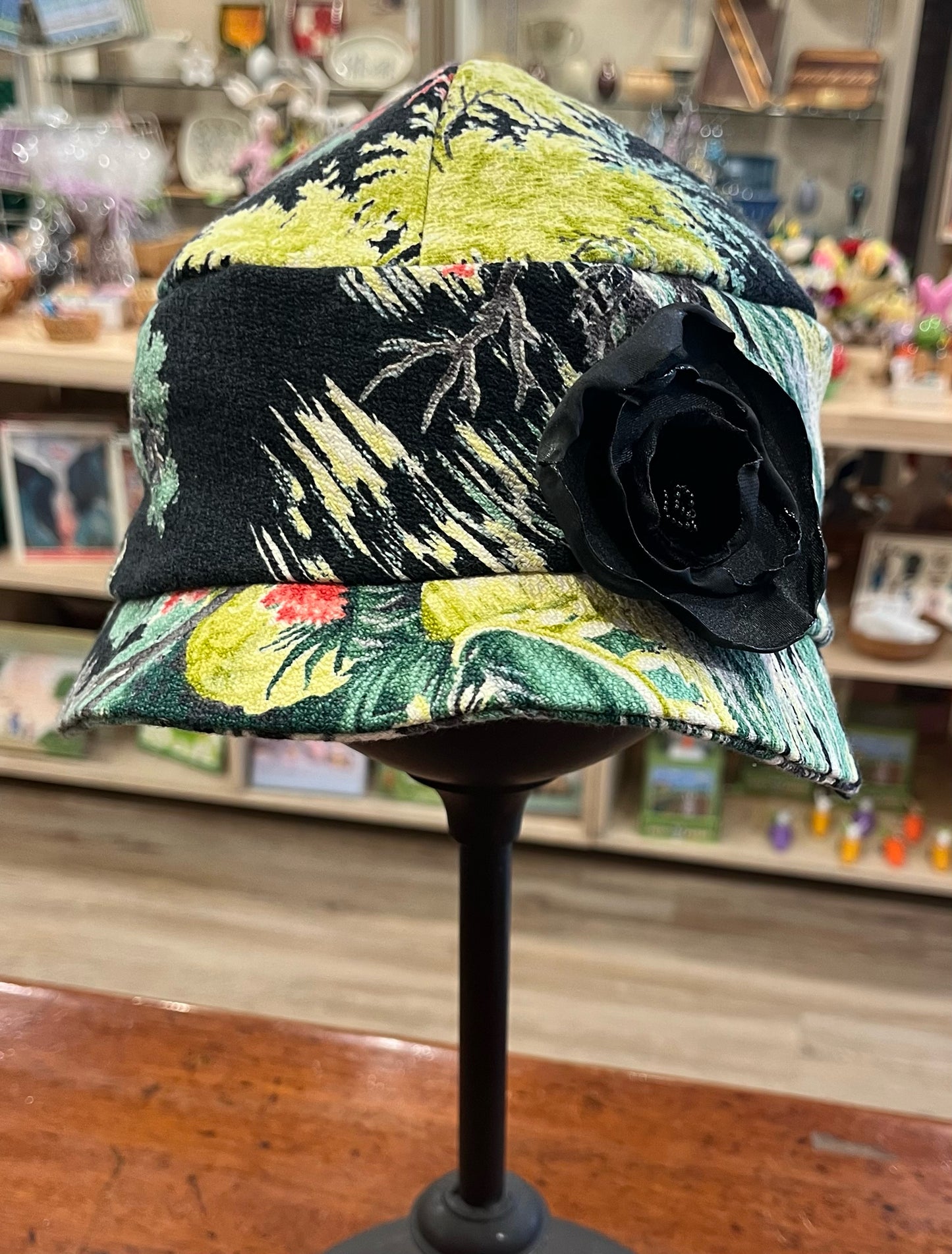 Black and Multicolored Cloche Hat