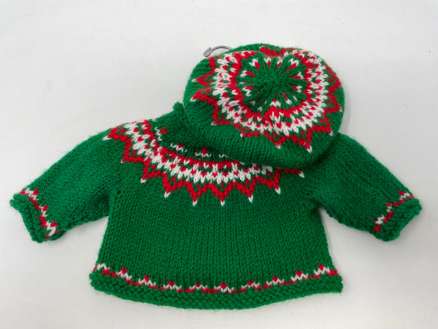18" Doll's Green Red Acrylic Knit Doll Sweater and Hat