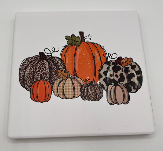 Ceramic Coaster with Cork Backing - Pumpkins
