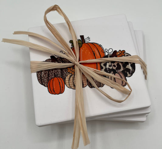 Ceramic Coasters with Cork Backing - Pumpkins